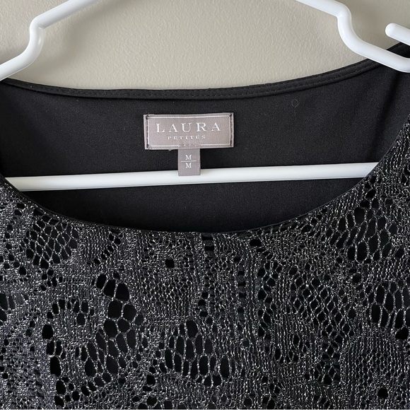 Laura Black Lace Coquette Fringe Blouse Size M All Over Shimmer Whimsygoth - Picture 8 of 10